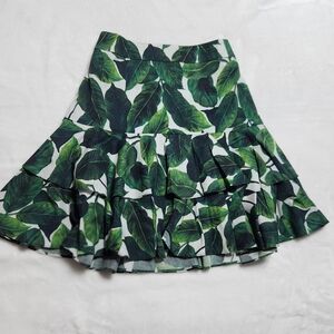 Milly Minis Green and White Tiered A-Line Midi Skirt